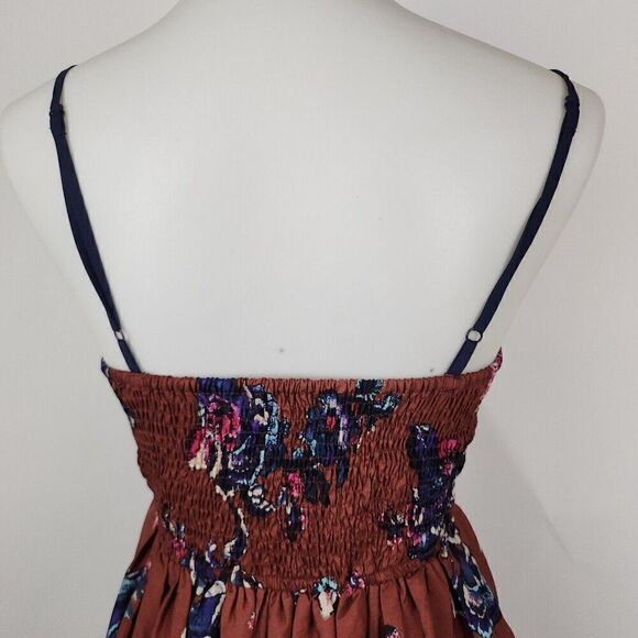 Band of Gypsies Brown Floral Smocked Bustier Fit Flare Mini Sundress Pockets M - Picture 6 of 11